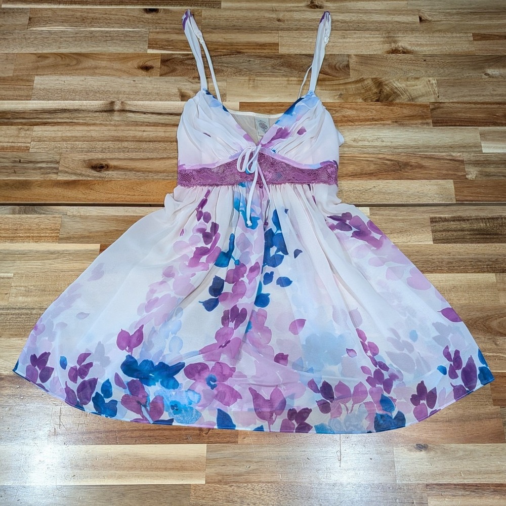 In Bloom By Jonquil Womens Babydoll Chemise Medium Floral Lace Coquette Y2K